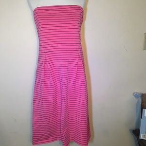 Navy and pink strapless dress